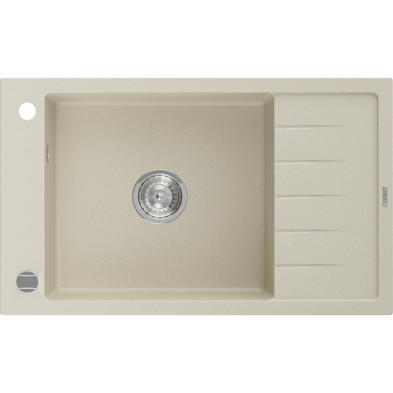 Mexen Elias évier en granit 1 bac avec égouttoir 795 x 480 mm, beige, siphon chromé - 6511791005-69