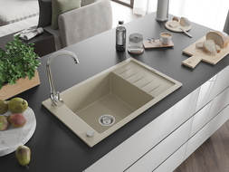 Mexen Elias évier en granit à 1 cuve avec un égouttoir court 795 x 480 mm, Beige - 6511791005-69