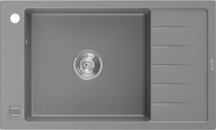Mexen Elias évier en granit 1 bac avec égouttoir 795 x 480 mm, gris, siphon chromé - 6511791005-71