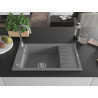 Mexen Elias évier en granit 1 bac avec égouttoir 795 x 480 mm, gris, siphon chromé - 6511791005-71