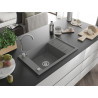 Mexen Elias évier en granit 1 bac avec égouttoir 795 x 480 mm, gris, siphon chromé - 6511791005-71