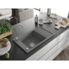 Mexen Elias évier en granit 1 cuve avec égouttoir 795 x 480 mm, gris, siphon chromé - 6511791005-71