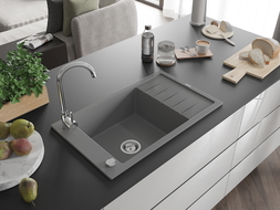 Mexen Elias évier en granit à 1 cuve avec un égouttoir court 795 x 480 mm, Gris - 6511791005-71