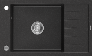 Mexen Elias évier en granit à 1 bac avec égouttoir 795 x 480 mm, noir/argent métallisé, siphon chromé - 6511791005-73