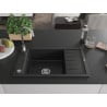 Mexen Elias évier en granit 1-bac avec égouttoir 795 x 480 mm, noir/argent métallisé, siphon chromé - 6511791005-73