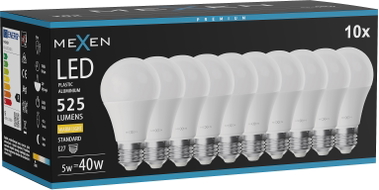 Mexen Nova 10x Ampoule LED E27, A60, 5W, Chaude - 3000K, 525 lm - L100-E27-0530-01x10
