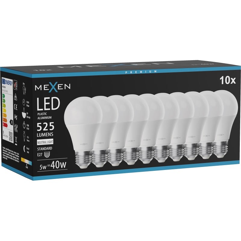 Mexen Nova 10x Ampoule LED E27, A60, 5W, Neutre - 4000K, 525 lm - L100-E27-0540-01x10