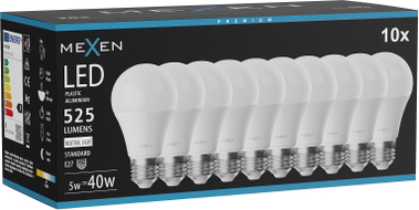 Mexen Nova 10x Ampoule LED E27, A60, 5W, Neutre - 4000K, 525 lm - L100-E27-0540-01x10