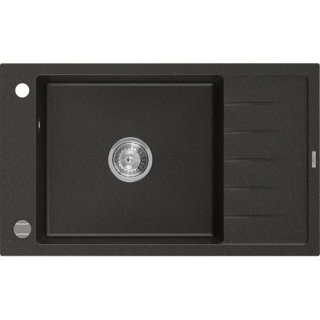 Mexen Elias évier en granit 1 bac avec égouttoir 795 x 480 mm, noir/doré métallique, siphon chromé - 6511791005-75