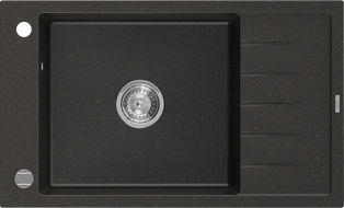 Mexen Elias Évier de cuisine en granit 1 bac avec égouttoir 795 x 480 mm, noir/doré métallique, siphon chromé