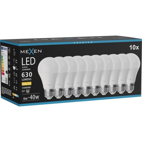 Mexen Nova 10x Ampoule LED E27, A60, 6W, Chaude - 3000K, 630 lm - L100-E27-0630-01x10