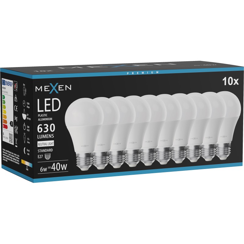 Mexen Nova 10x Ampoule LED E27, A60, 6W, Neutre - 4000K, 630 lm - L100-E27-0640-01x10