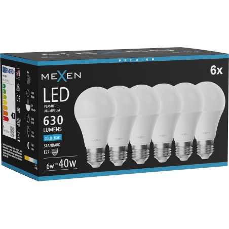 Mexen Nova 10x Ampoule LED E27, A60, 6W, Froid - 6500K, 630 lm - L100-E27-0665-01x10