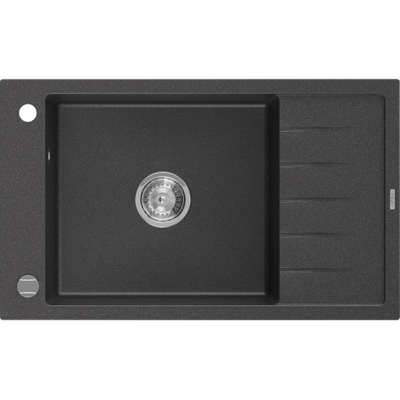 Mexen Elias évier en granit 1 bac avec égouttoir 795 x 480 mm, noir moucheté, siphon chromé - 6511791005-76