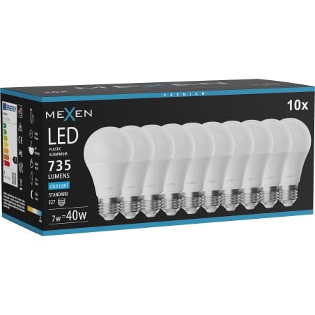 Mexen Nova 10x Ampoule LED E27, A60, 7W, Froid - 6500K, 735 lm - L100-E27-0765-01x10