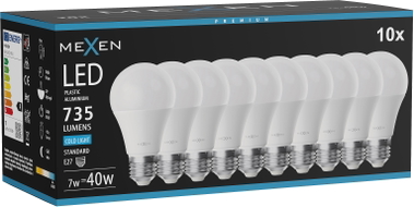 Mexen Nova 10x Ampoule LED E27, A60, 7W, Froid - 6500K, 735 lm - L100-E27-0765-01x10