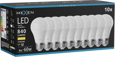 Mexen Nova 10x Ampoule LED E27, A60, 8W, Chaude - 3000K, 840 lm - L100-E27-0830-01x10