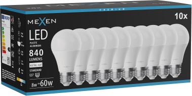Mexen Nova 10x Ampoule LED E27, A60, 8W, Neutre - 4000K, 840 lm - L100-E27-0840-01x10