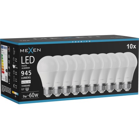 Mexen Nova 10x Ampoule LED E27, A60, 9W, Neutre - 4000K, 945 lm - L100-E27-0940-01x10
