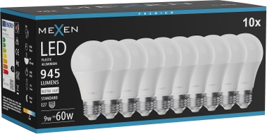 Mexen Nova 10x Ampoule LED E27, A60, 9W, Neutre - 4000K, 945 lm - L100-E27-0940-01x10