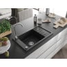 Mexen Elias évier granitique 1 bac avec égouttoir 795 x 480 mm, noir, siphon chromé - 6511791005-77