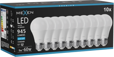 Mexen Nova 10x Ampoule LED E27, A60, 9W, Froid - 6500K, 945 lm - L100-E27-0965-01x10