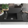 Mexen Elias évier de cuisine en granit à 1 bac avec égouttoir 795 x 480 mm, noir, siphon chromé - 6511791005-77