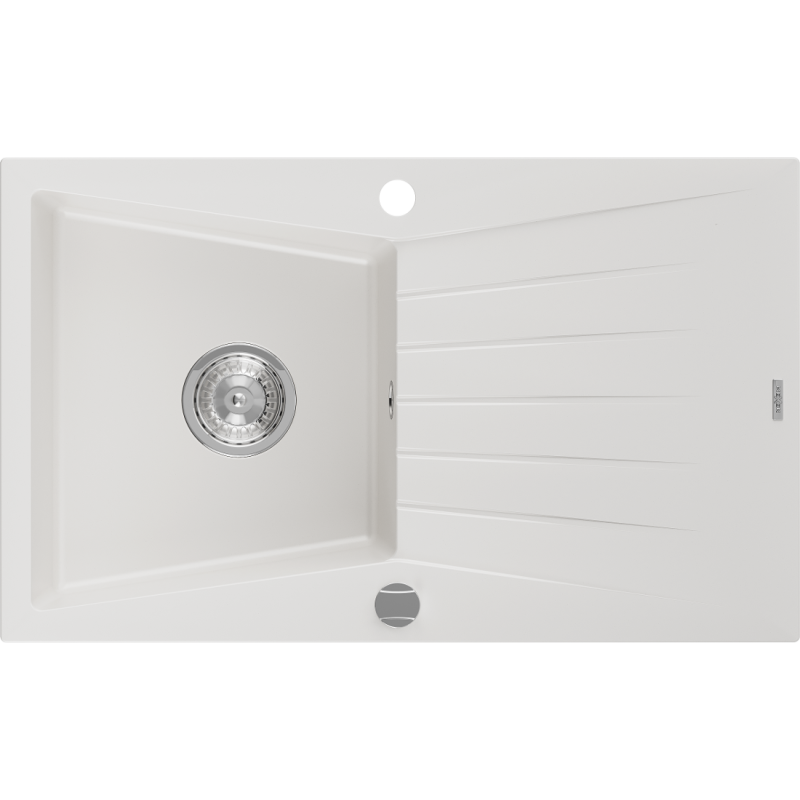 Mexen Cesar évier en granit à 1 cuve avec égouttoir 775 x 470 mm, Blanc - 6514771010-20