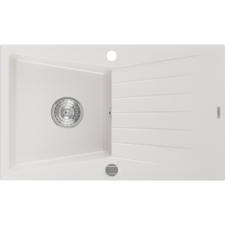 Mexen Cesar évier en granit 1 bac avec égouttoir 775 x 470 mm, blanc, siphon chromé - 6514771010-20
