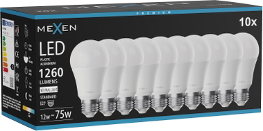 Mexen Nova 10x Ampoule LED E27, A60, 12W, Neutre - 4000K, 1260 lm - L100-E27-1240-01x10