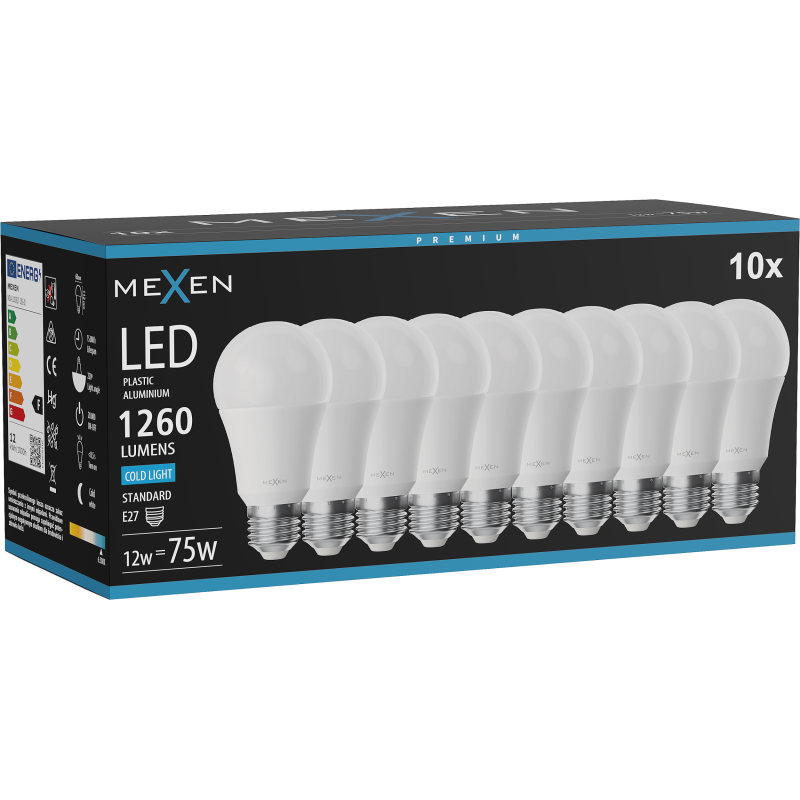 Mexen Nova 10x Ampoule LED E27, A60, 12W, Froid - 6500K, 1260 lm - L100-E27-1265-01x10