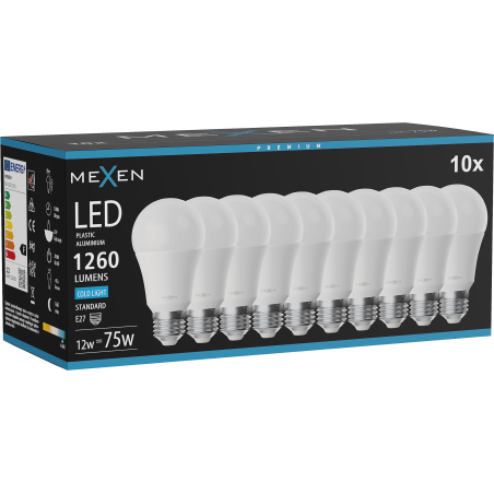 Mexen Nova 10x Ampoule LED E27, A60, 12W, Froid - 6500K, 1260 lm - L100-E27-1265-01x10