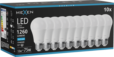 Mexen Nova 10x Ampoule LED E27, A60, 12W, Froid - 6500K, 1260 lm - L100-E27-1265-01x10