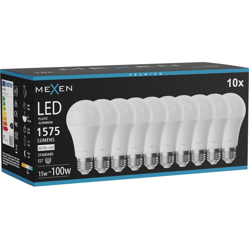 Mexen Nova 10x Ampoule LED E27, A60, 15W, Neutre - 4000K, 1575 lm - L100-E27-1540-01x10