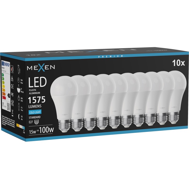 Mexen Nova 10x Ampoule LED E27, A60, 15W, Froid - 6500K, 1575 lm - L100-E27-1565-01x10