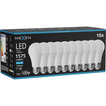 Mexen Nova 10x Ampoule LED E27, A60, 15W, Froid - 6500K, 1575 lm - L100-E27-1565-01x10