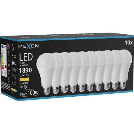 Mexen Nova 10x Ampoule LED E27, A70, 18W, Chaude - 3000K, 1890 lm - L100-E27-1830-01x10