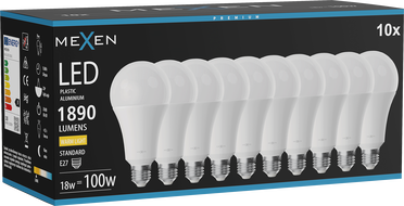 Mexen Nova 10x Ampoule LED E27, A70, 18W, Chaude - 3000K, 1890 lm - L100-E27-1830-01x10