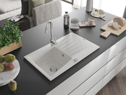 Mexen Cesar évier en granit à 1 cuve avec égouttoir 775 x 470 mm, Blanc - 6514771010-20