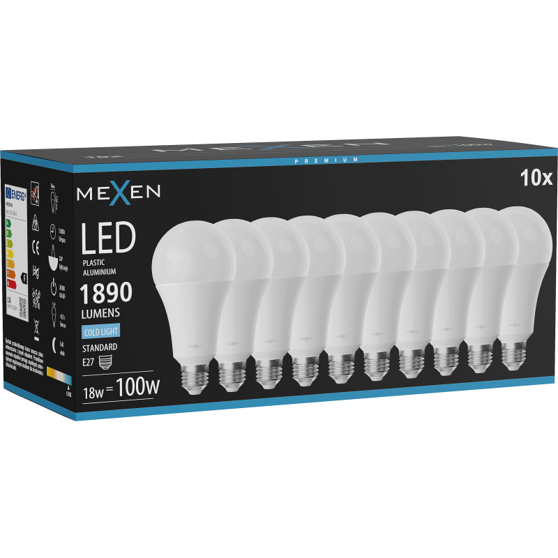 Mexen Nova 10x Ampoule LED E27, A70, 18W, Froid - 6500K, 1890 lm - L100-E27-1865-01x10