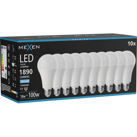 Mexen Nova 10x Ampoule LED E27, A70, 18W, Froid - 6500K, 1890 lm - L100-E27-1865-01x10