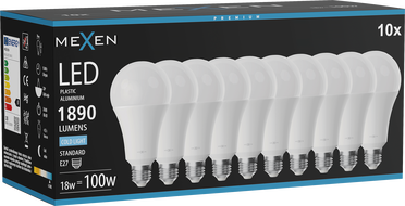 Mexen Nova 10x Ampoule LED E27, A70, 18W, Froid - 6500K, 1890 lm - L100-E27-1865-01x10