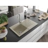 Mexen Cesar évier en granit à 1 bac avec égouttoir 775 x 470 mm, beige, siphon chromé - 6514771010-69