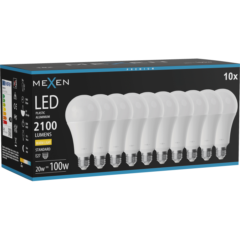 Mexen Nova 10x Ampoule LED E27, A70, 20W, Chaude - 3000K, 2100 lm - L100-E27-2030-01x10