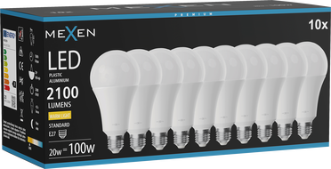 Mexen Nova 10x Ampoule LED E27, A70, 20W, Chaude - 3000K, 2100 lm - L100-E27-2030-01x10