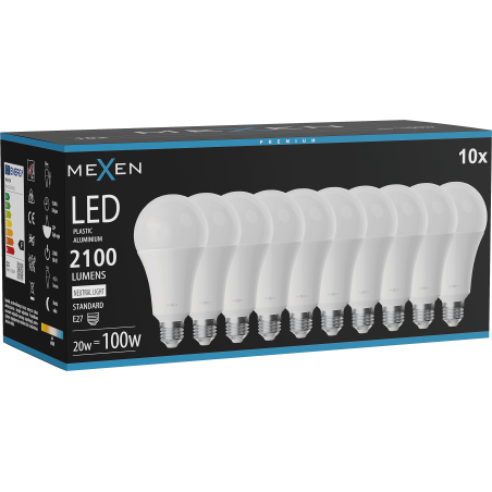 Mexen Nova 10x Ampoule LED E27, A70, 20W, Neutre - 4000K, 2100 lm - L100-E27-2040-01x10