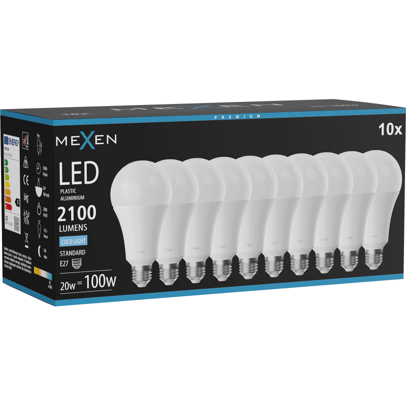 Mexen Nova 10x Ampoule LED E27, A70, 20W, Froid - 6500K, 2100 lm - L100-E27-2065-01x10