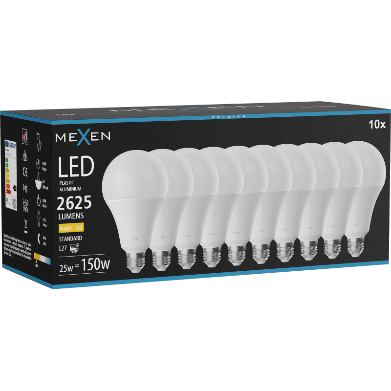 Mexen Nova 10x Ampoule LED E27, A95, 25W, Chaude - 3000K, 2625 lm - L100-E27-2530-01x10