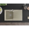 Mexen Cesar évier en granit à 1 bac avec égouttoir 775 x 470 mm, beige, siphon chromé - 6514771010-69