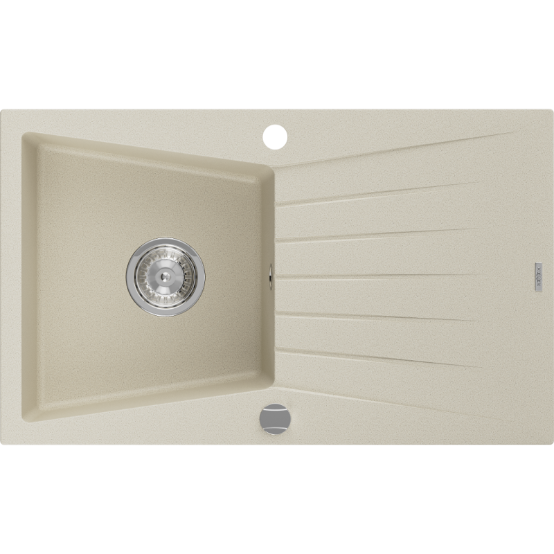 Mexen Cesar évier en granit 1 cuve avec égouttoir 775 x 470 mm, beige, siphon chromé - 6514771010-69